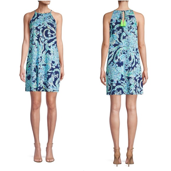 Lilly Pulitzer Dresses & Skirts - Lilly Pulitzer Navy Margot Floral Halter Back Tassel Sleeveless  Dress Size L